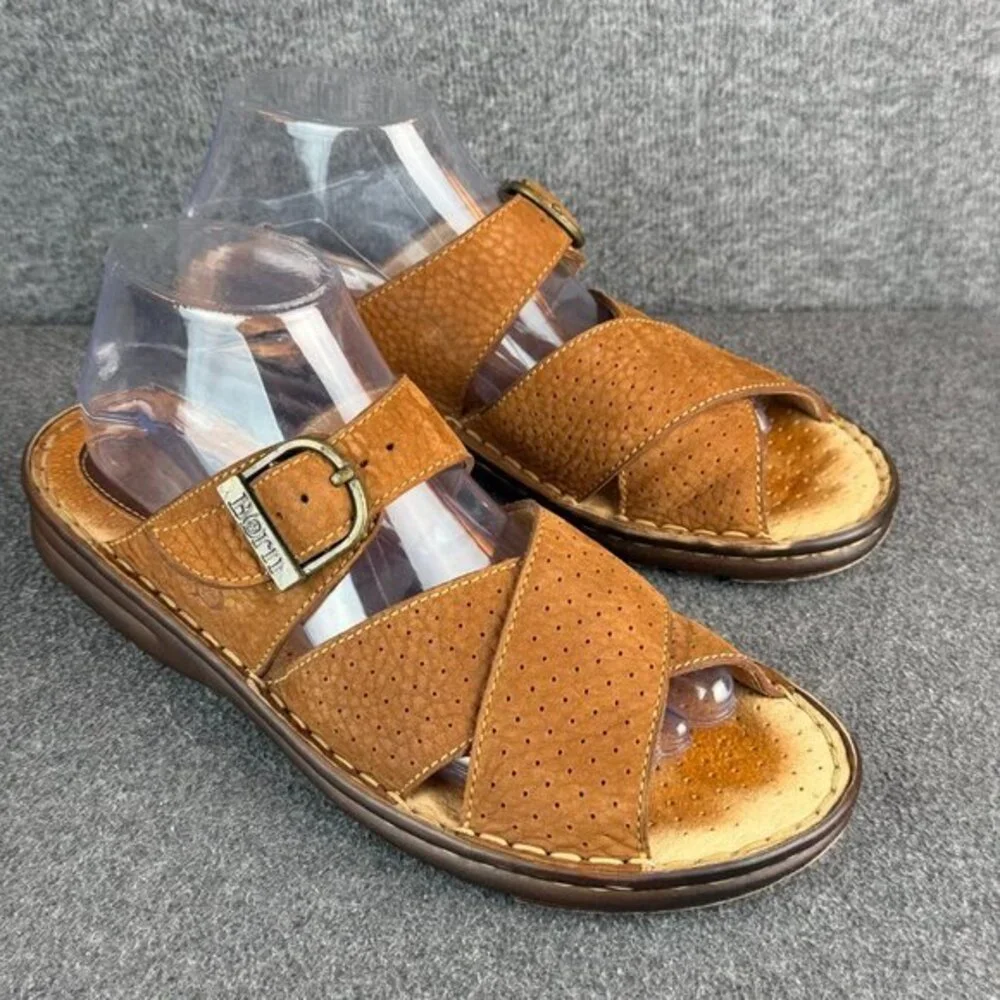 Born Suede Leather Criss Cross Sandals Slides‎ Size 9
